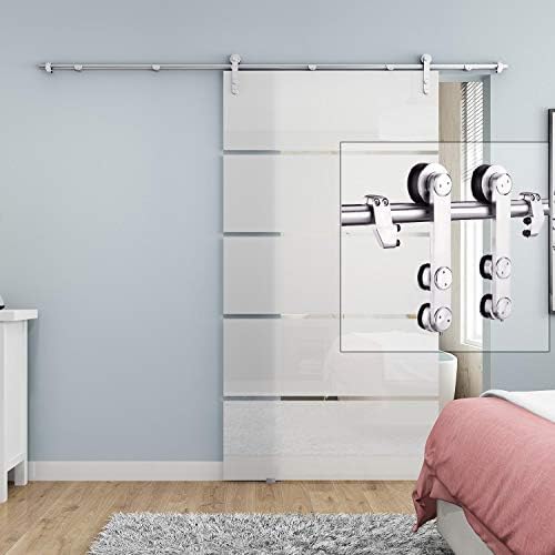 EaseLife 8 FT Heavy Duty Stainless Steel Sliding Glass Door Hardware Track Kit,Modern,Slide Smoothly Quietly,Easy Install,Fit 40"~48" Wide Door (8FT Track Single Door Kit)