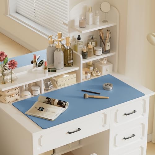 Image of Aothia Faux Leather Desk Mat - Large Mouse Pad, Non-Slip PU Leather Blotter, Waterproof Writing Surface for Office and Home (Denim Blue, 47.2 inch x 23.6 inch)