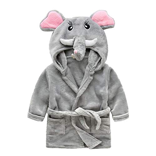 YeahiBaby Albornoz de Niños con Capucha de Dibujos Elefantes Camisón para Disfraces - 110cm (Gris)