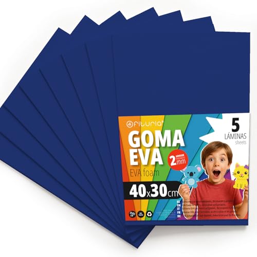 OFITURIA Goma Eva para Manualidades Escolares y Creativas, Láminas de Foam de Colores para Proyectos DIY, Arte, Decoración Infantil, Scrapbooking, Diseños Artesanales 40x30cm (Azul Oscuro, 5 uds)