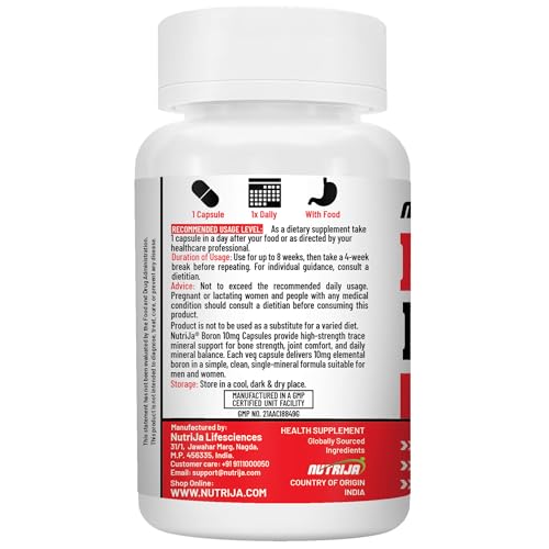 Image of NutriJa Boron 10mg Capsules | Boron Citrate, Aspartate & Glycinate Complex | Multi-Action Mineral Support for Bone Strength, Joint Wellness & Calcium-Magnesium Utilization | 60 Veg Capsules