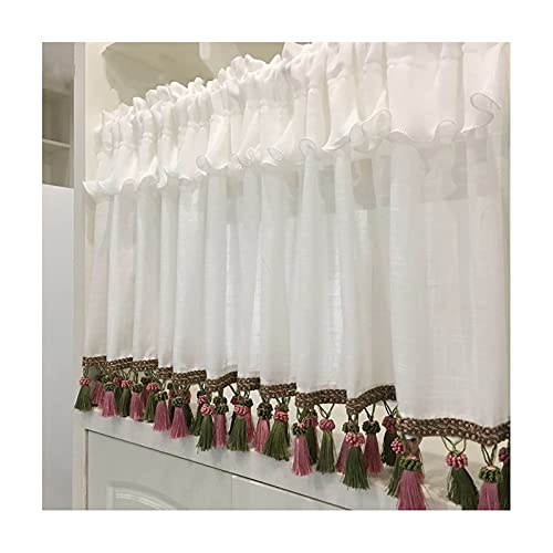Cortinas cocina de algodón rústico y voile premium con borlas 3
