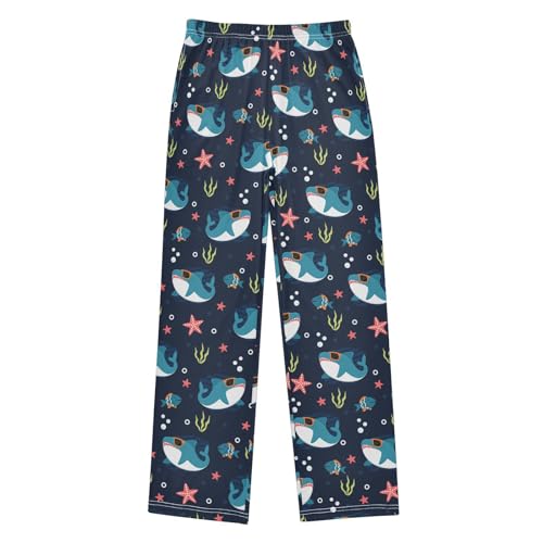 Cool Shark Coral Boys Long Pants Soft Trousers Elastic Waist Kids Lounge Bottoms with Pockets S-XL