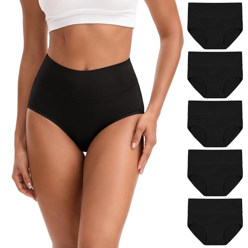 INNERSY Women's High Waisted Underwear Cotton Panties Regular & Plus Size 5-Pack