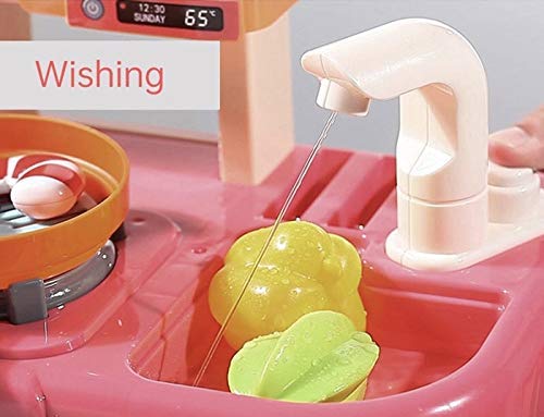 Mahi Enterprise? Big Size Pretended 36 PCS Spraying Mist Kitchen Set with Music,Real Water Tap Sink, Steam, Sound for Children (Color as per Availability) 4