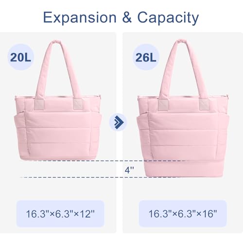 Image of Puffer Tote Bag for Women Quilted Nurse Bag Lightweight Work Bag for Teacher Travel Handbag with Multiple Pockets