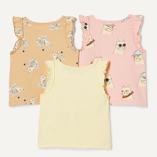 Image of Amazon Essentials Girls and Toddlers' Cotton Ruffle Tank Tops, Pack of 3
