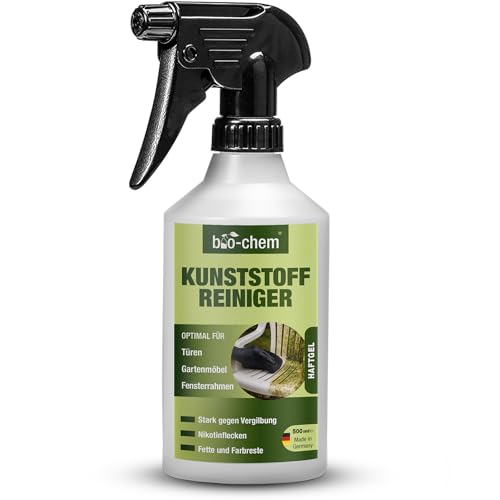 bio-chem Kunststoffreiniger 500 ml | PVC-Reiniger gegen Nikotin & Rauchgeruch | Fensterrahmen-Reiniger für Kunststoff | Gartenmöbel, Heizkörper, Rollläden, Jalousien & mehr