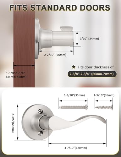 Image of Mengico 4 Set Door Handles Interior,Satin Nickel Door Lever Lock, Interior Dummy Door Handles (Right & Left)
