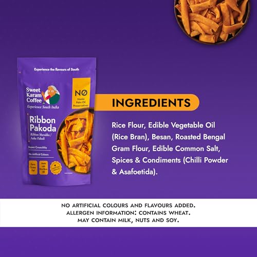Image of Sweet Karam Coffee Ribbon Pakoda (Kokku Vada) | pakkavada | No Palm Oil | No Preservatives | No Maida | Authentic South Indian Namkeen | Fresh & Crispy Tea Snacks | Homemade Taste | 95 Grams