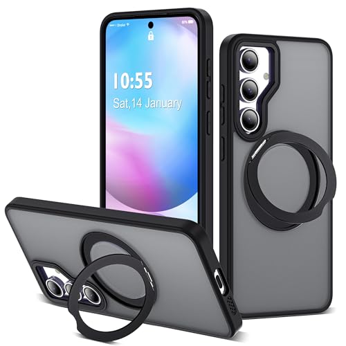 Image of for Samsung Galaxy S24 FE Case with 360 Rotatable Magnetic Ring Stand Compatible with Mag-Safe Military Protection Shockproof Matte Translucent Phone Cases for S24 FE,Black