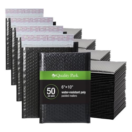 Image of Quality Park Bubble Mailers, 6 x 9 Inch, White Poly Mailers, Padded Envelopes, Shipping Envelopes, Water Resistant, Self Seal, 50 Per Box (QUA85856), Plastic (Pack of 4)