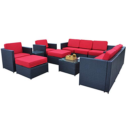 Mcombo Outdoor Patio Black Wicker Furniture Sectional Set All-Weather Resin Rattan Chair Conversation