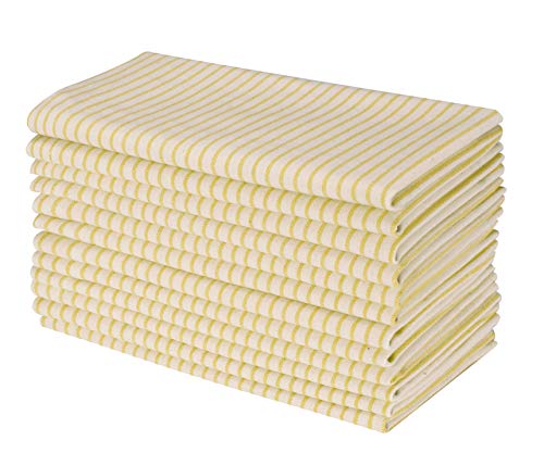 Native Fab Set of 12 Farmhouse Stripe Cloth Dinner Napkins Cotton 18x18 Absorbent Soft Restaurant Hotel Quality, Everyday Use Easy Care Washable Wedding Dinner Napkins Yellow Beige