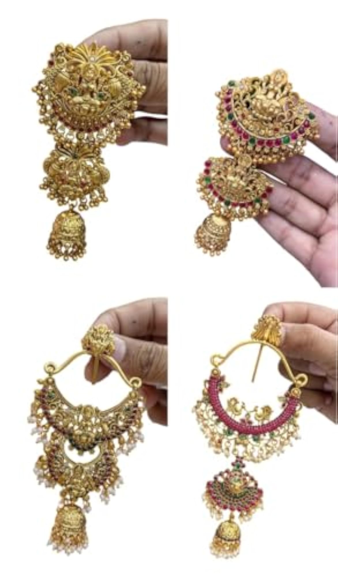 4pc Gold Plated Multicolor Stones Short Jada Billai for Hair