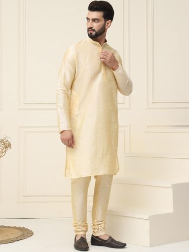 Image of SOJANYA Men's Dupion Silk Solid (Since 1958 Kurta Set & Churidaar Pyjama