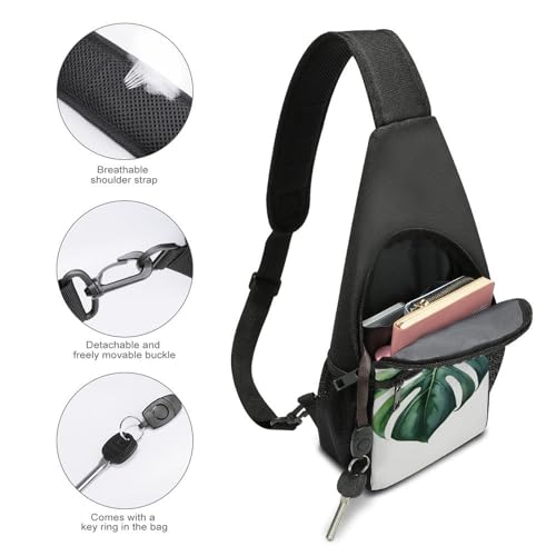 Bolso bandolera con diseño de hoja de monstera blanca miniatura 4