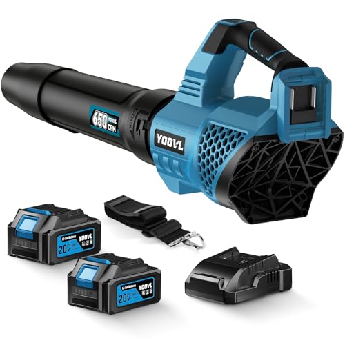 Leaf Blower Cordless, 650CFM Electric Leaf Blowers with 2 x 5.2Ah Batteries and Charger, 3 Speed Modes, 1 x Adjustable Shoulder Strap, Powerful Blowers for Lawn Care, Patio, Dust, Blowing Leaves