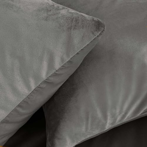 Juego de cama terciopelo liso 240 x 220 cm de alta densidad con acabado sofisticado antracita 5