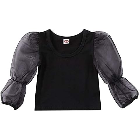 Toddler Kids Baby Girl Fashion Clothes Tulle Puff Long Sleeve T Shirt Blouse Top Spring Summer Outfits - Black - 3-4 Years Cover