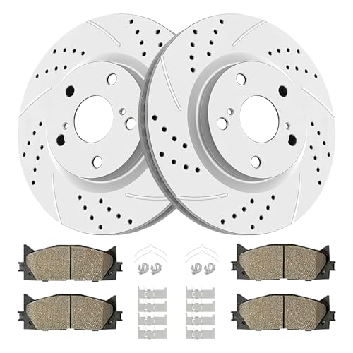 Front Drilled and Slotted Brake Rotors Ceramic Brake Pads Brake Kit Replacement for Toyota Avalon Camry Lexus ES300h ES350