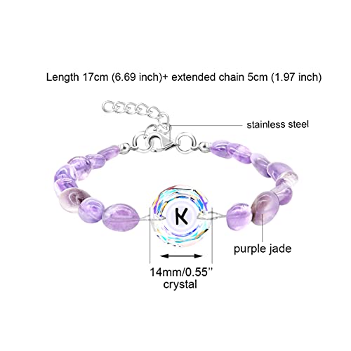 Image of Uloveido Purple Natural Stone and Austrian Crystal Letter Bracelet, Personalized Initial Jewelry for Women A-Z 26 Letters