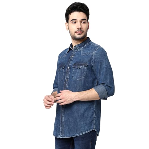Image of Spykar Men's Regular Fit Raised Collar Full Sleeve Solid Casual Shirts