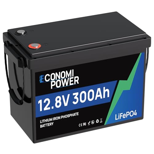 EconomiPower Lifepo4 300Ah 12V Batterie, 3840Wh Energie Lithium Akku eingebaut in 200A BMS, Max 15000 Zykluszeiten und 10-Jahres Lebensdauer, Ideal für Solaranlage, Wohnmobil, Stromspeicher, Off-Grid