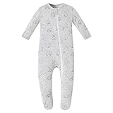 Owlivia Organic Cotton Baby Pajamas, Boys Girls Zip Front Sleep 'N Play, Footed Sleeper, Long Sleeve(3-6 Months, Gray Rabbit)