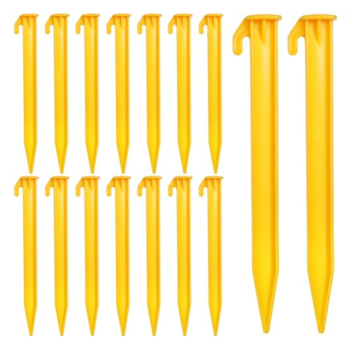 16 Pcs Plastic Stakes for Canopy Plastic Tent Stakes Heavy Duty Beach Tent Pegs Awning Camping Caravan Pegs Accessory Tents Peg Spike Hook for Outdoor Lawn Garden Beach Decoration Fixation