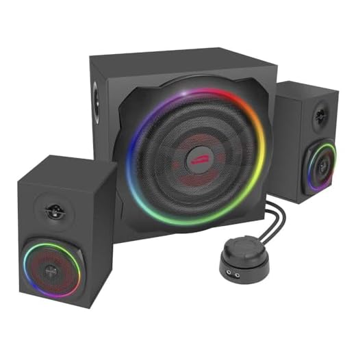 Speedlink GRAVITY RGB PC Lautsprecher 2.1 Soundsystem Bluetooth - PC Lautsprecher mit Subwoofer aus Holz, Aktiv Lautsprechersystem 120 Watt, 3,5mm Klinke, AUX, Tischfernbedienung, schwarz
