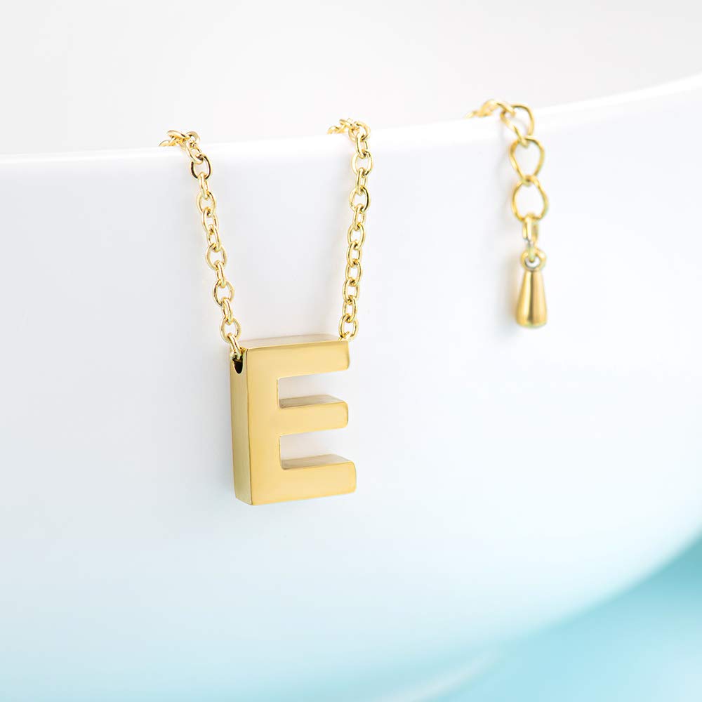 E Initial Letter Necklace 14K Gold Plated Tiny Monogram Alphabet Script Pendant Necklaces Jewelry Gifts for Women Mens