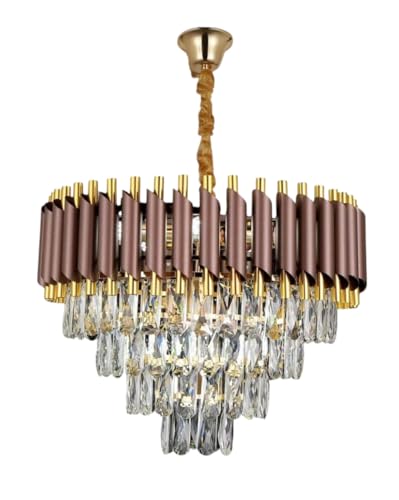 Image of Modern Ceiling Lamp 3-Tier Round Crystal Chandelier for Living Room | Modern Ceiling Light Jhumar for Hall for Home Decoration + 3 Color LED Light (Brown Gold, 500MM)