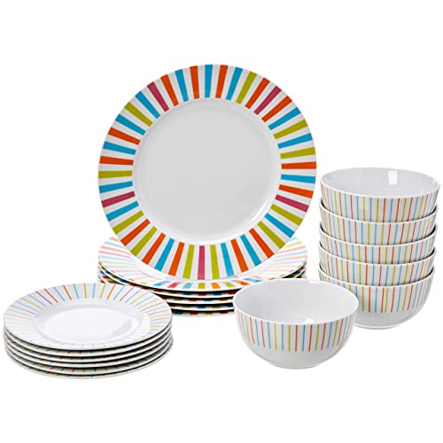Amazon Basics Service de table 18 pièces - Rayons de soleil, pour 6 personnes