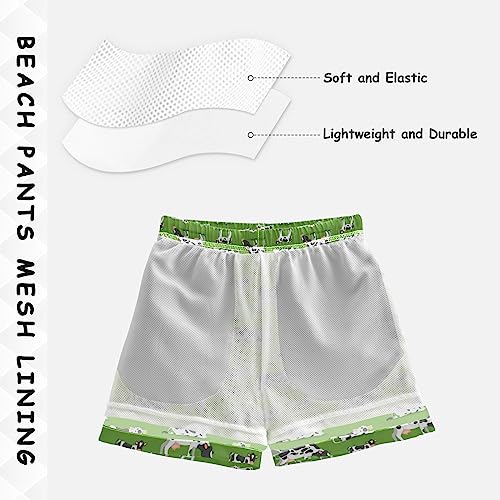 Wusikd Cartoon Cows Boys Swim Trunks Summer Drawstring Toddler Green Swim Board Shorts Boys Bathing Suit Beach Vacation 3T4