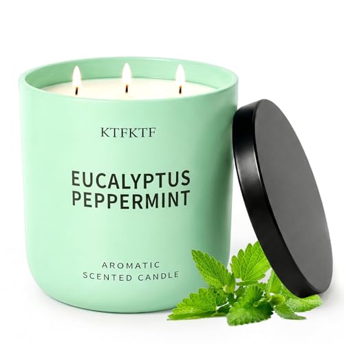 KTFKTF Eucalyptus Peppermint Scented Candle for Home, 14.1oz Soy Wax