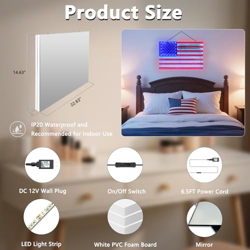 Image of 3D American LED Flag Infinity Mirror Light - 23 inch x 15 inch Patriotic Lighted Window Decoration, Light up Flag for Bedroom, Living Room, Party, Gaming, July 4th, Halloween, Christmas, New Year