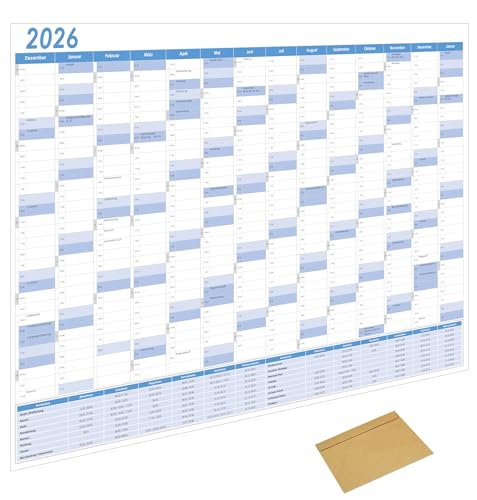 MARZEI24® Din A1 Wandkalender für 2026, 14 Monate, Jahreskalender Monatsübersicht, (84,1 cm x 59,4 cm),Planer Termine, für Büro usw. Jahresplaner, Monatsplaner, Familienkalender, Kalender gefaltet
