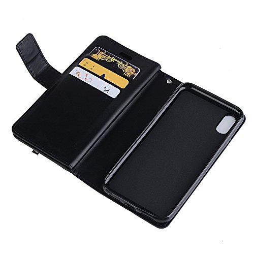iPhone 7 Plus Wallet Case, iPhone 8 Plus,Premium PU Leather Handbag Case with Hand Strap, with Credit Card Holders Cover,Wallet Case for Girls Women Men, Retro Vintage Cover Case - Black