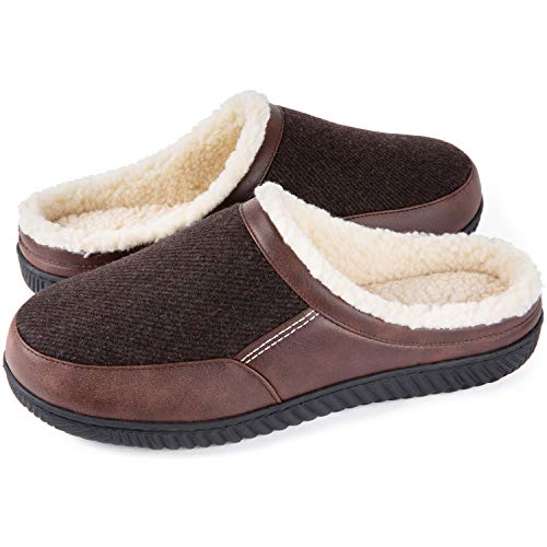ULTRAIDEAS Mens Cozy Memory Foam Slippers with Warm Fleece Lining, Indoor House Slippers Anti-Skid Rubber Sole(Goffee,13-14)