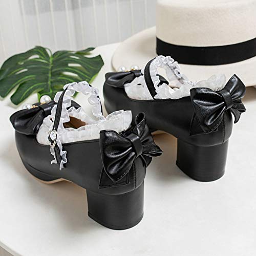 Image of LUXMAX Women Kawaii Mid Block Heel Mary Jane Rockabilly Pumps with Bow Platform Chunky Heel Cute Sweet Shoes