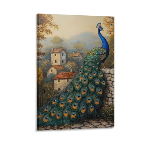 Décoration murale paon et peinture sur toile moderne de chambre