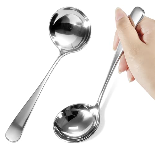 Set de 2 Cucharón para Servir, Cucharones Pequeños de 20 cm en Acero Inoxidable 304 - Cucharón para Salsa y Sopa Plateado, Brillo Espejo, Aptos para Lavavajillas