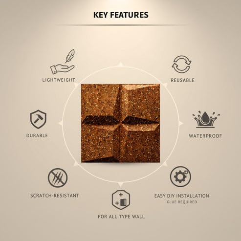 Image of Kayra Decor 3D PVC Wall Panels for Bedroom & Living Room | Cube Design | Metallic Bronze Color | 19.7 x 19.7 Inch | Pack of 18 | 42.48 Sq Ft