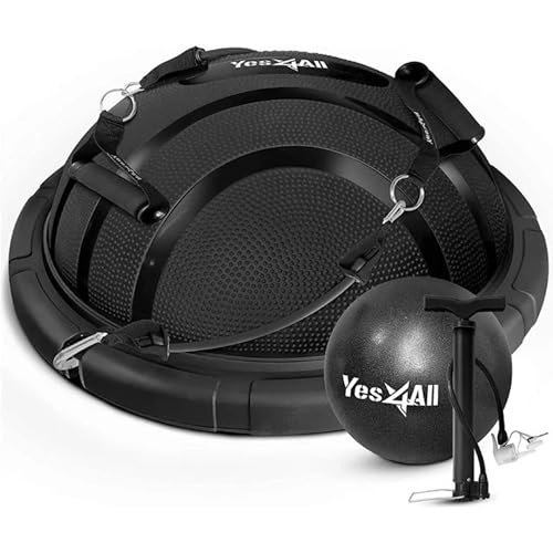 Yes4All 880LBS Half Ball Balance Trainer, Pilates Balance & Stability Ball for Exercises, Home Gym, Floor & Full Body Workouts, Upgrade Combo - Full Black