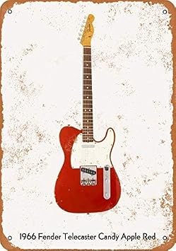 Guitar Art - Vintage Look Metal Sign Wall Decor - 1966 Fender Telecaster Candy Apple Red Wall Plaque Sign 8x12 inches, TinSignEUa39781