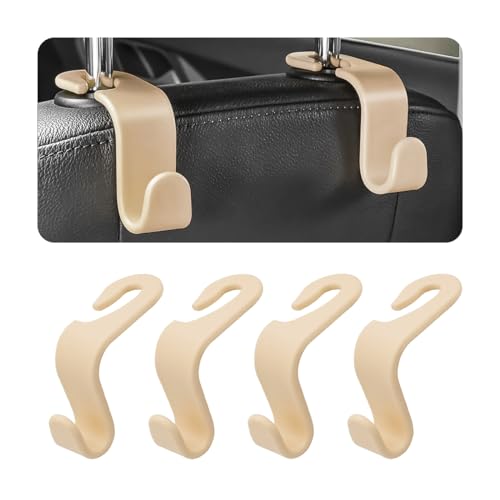 4PCS Car Seat Headrest Hooks, Auto Back Seat Hanger Holder, Durable Stylish Vehicle Organizer Universal Car Interior Accessories, Storage Hooks for Purses, Bags, Clothes, Coats, Hats (Beige/4PCS)
