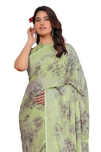 Image of MIRCHI FASHION Saree for Woman Floral Printed Chiffon | All-Day Comfortable Lightweight Regular Use Sari with Matching Blouse Piece
