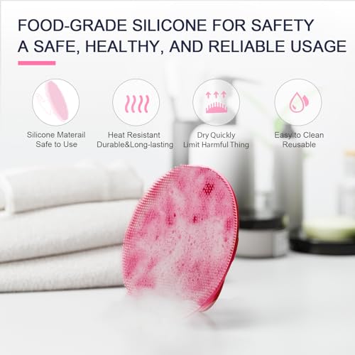 Image of Silicone Body Scrubber Shower Bath Wash Brush Gentle Exfoliating Scrub Cleansing Loofah for Women Men Baby Sensitive Skin, Easy to Clean, Lather Nicely, More Hygienic, 1 Pack, Pink