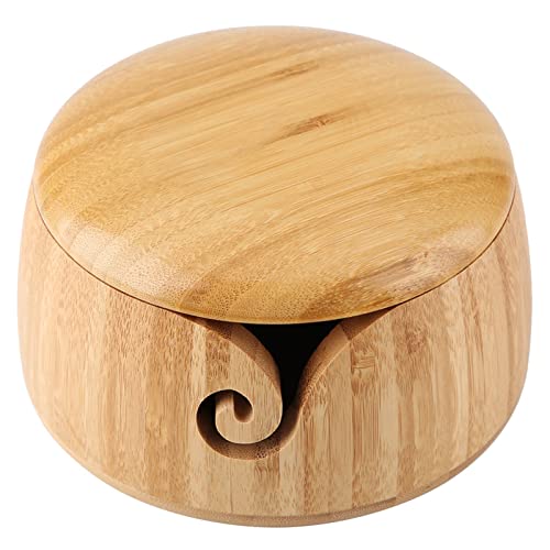 Generic Cuenco de Hilo de bambú Sostenible con Tapa, Textura Original y Tacto Suave para Sujetar Firmemente las Bolas de Hilo, Mantener el Limpio y en su Lugar, Ideal para Entusiastas del Tejido el